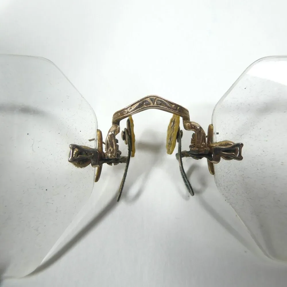 Shuron Eyeglasses Vintage Hexagon Rimless Goldtone Spectacles w/ Case